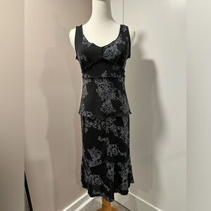 BLACK FLORAL PRINT - 2 PIECE tank and skirt boas cut DRESS "BCBG" size S